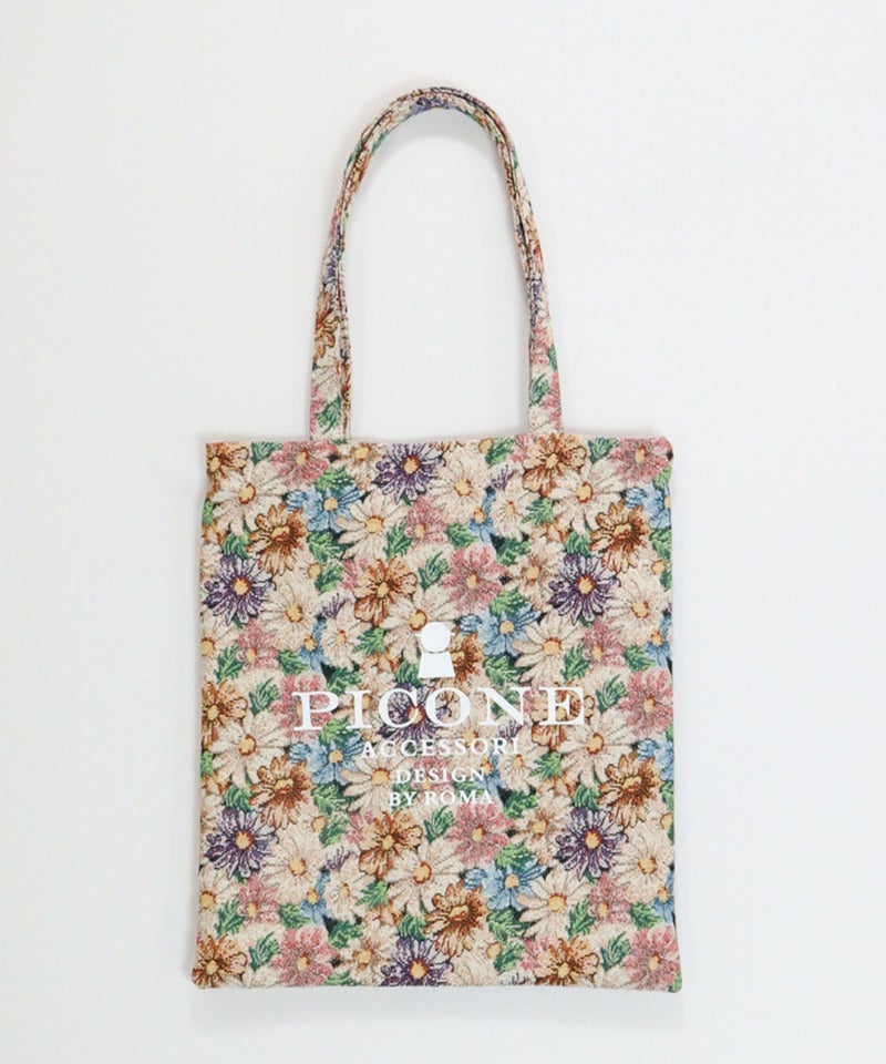 花柄ジャガードトートバッグ(ピンク)前