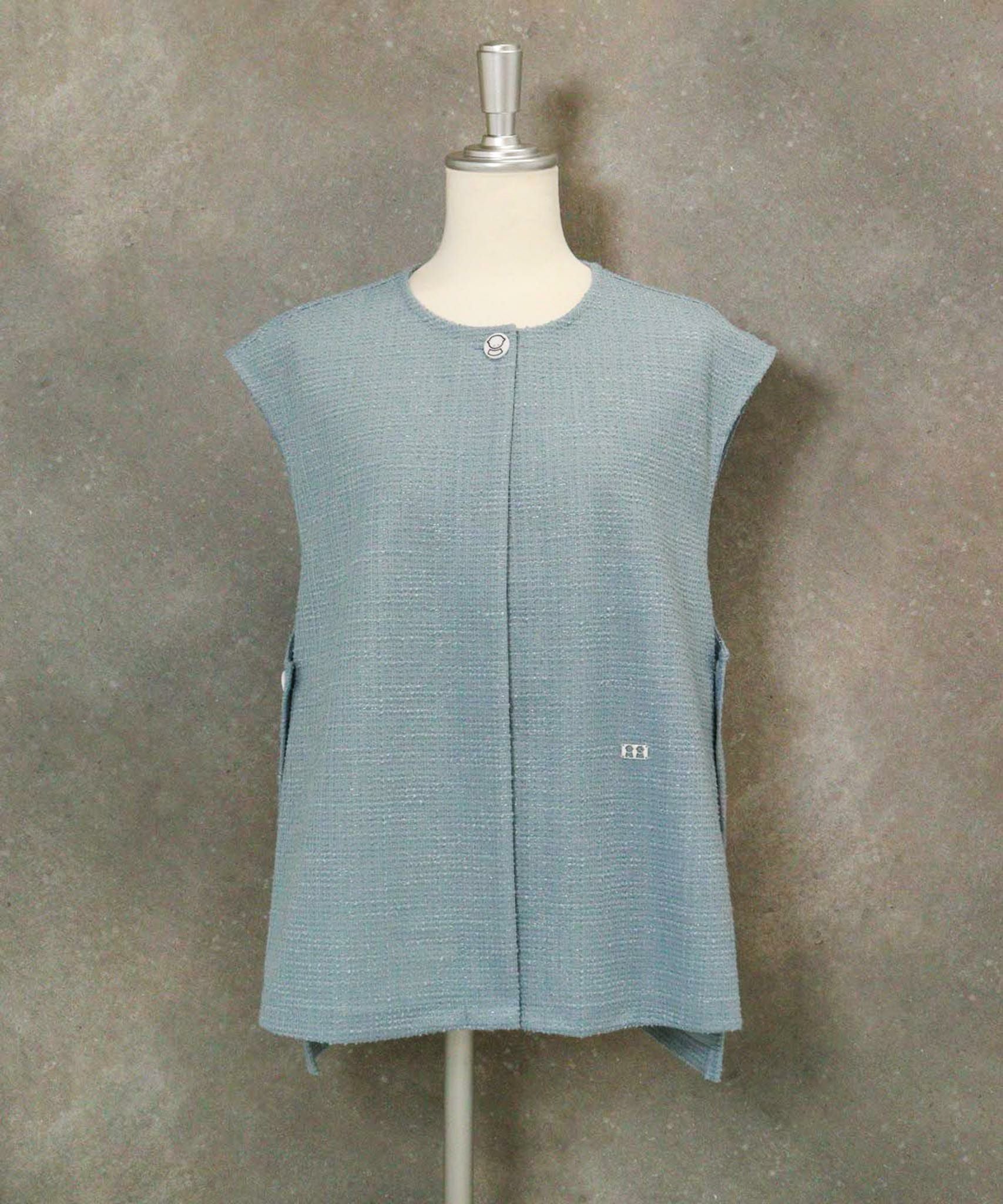 ラメツイードジャージーベスト(ライトブルー)前