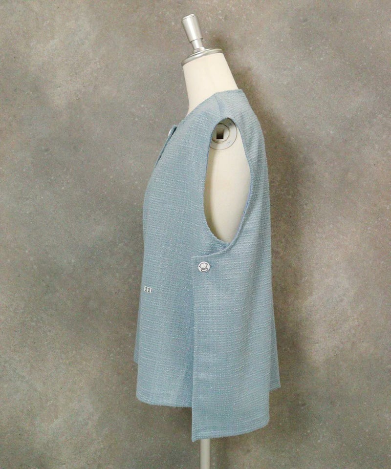 ラメツイードジャージーベスト(ライトブルー)横