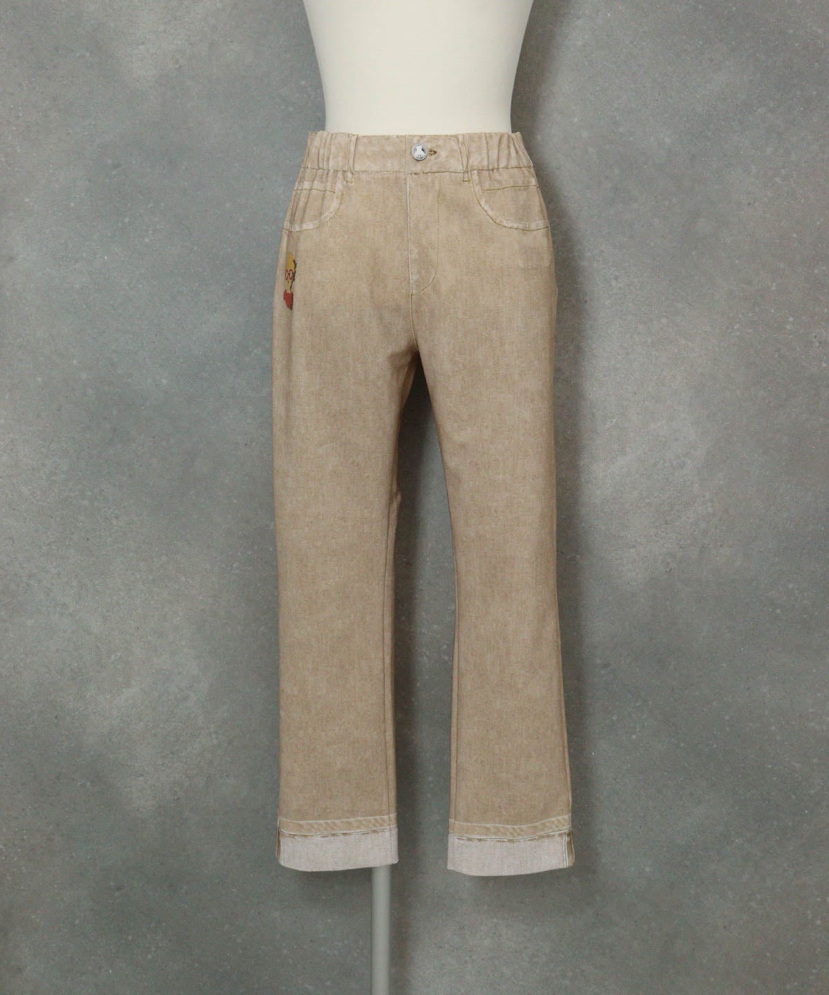 デニム風プリント9分丈パンツ(ベージュ)前