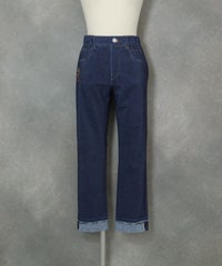 デニム風プリント9分丈パンツ(ネイビー)前