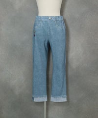 デニム風プリント9分丈パンツ(ライトブルー)前