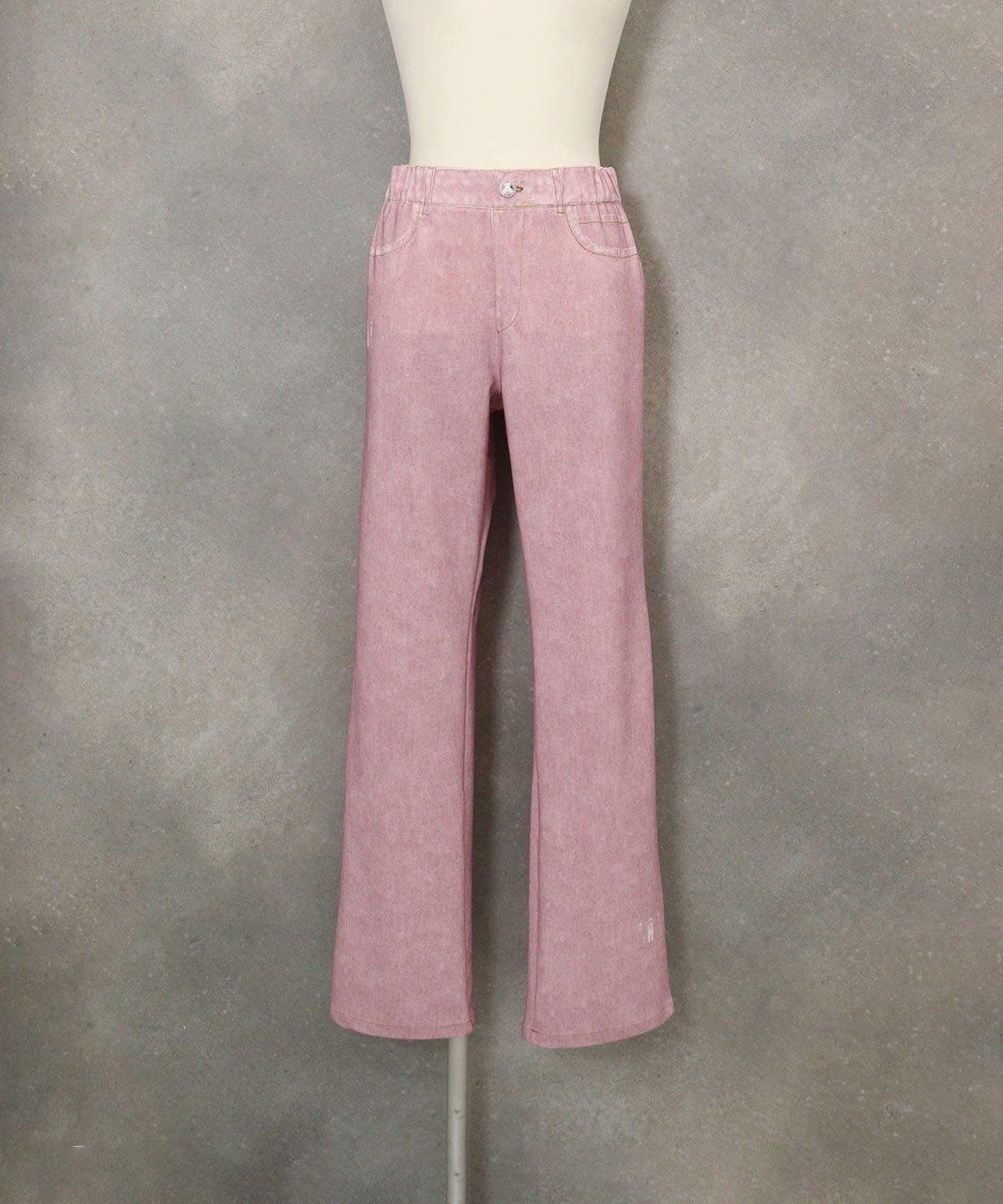 デニム風プリントイージーパンツ(ピンク)前