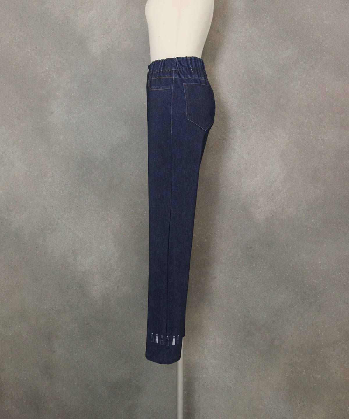 デニム風プリントイージーパンツ(ネイビー)横