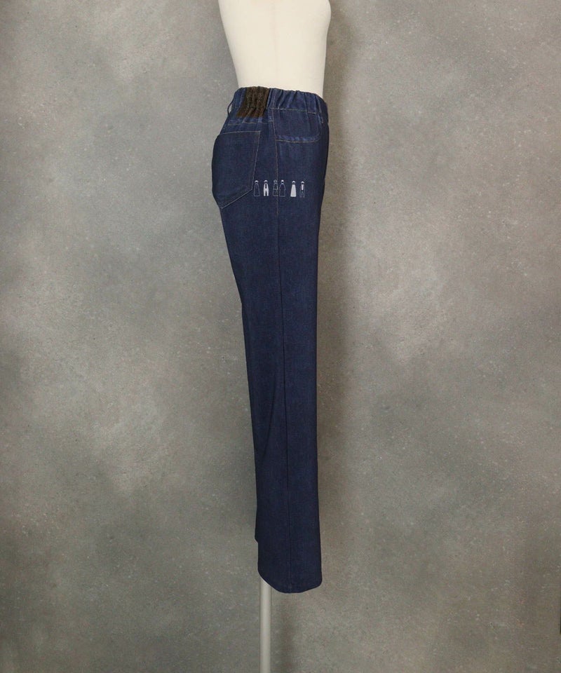 デニム風プリントイージーパンツ(ネイビー)横