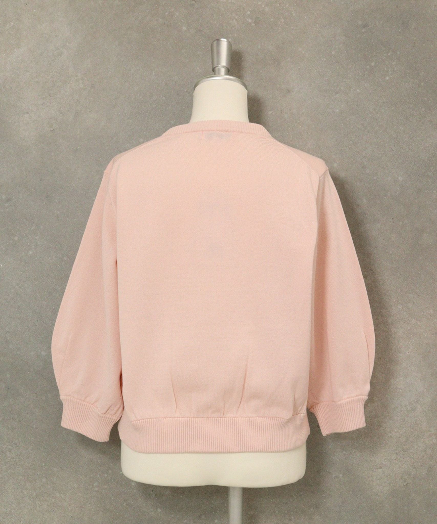 ポケット刺繍七分袖ニットブルゾン(ピンク)後ろ