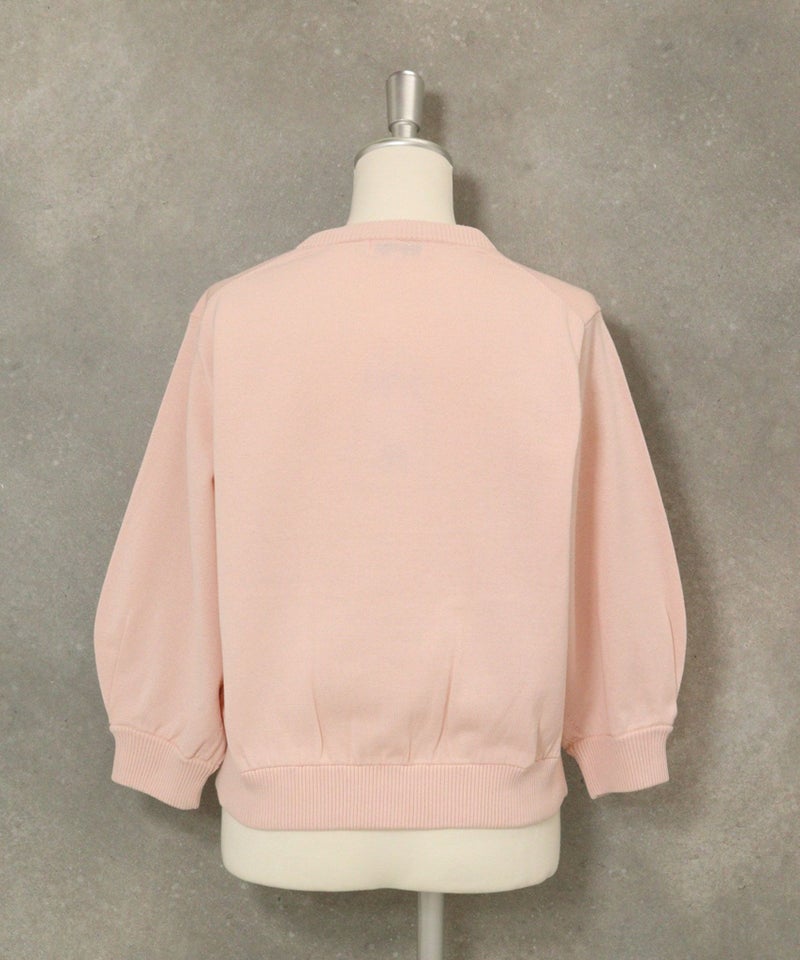 ポケット刺繍七分袖ニットブルゾン(ピンク)後ろ