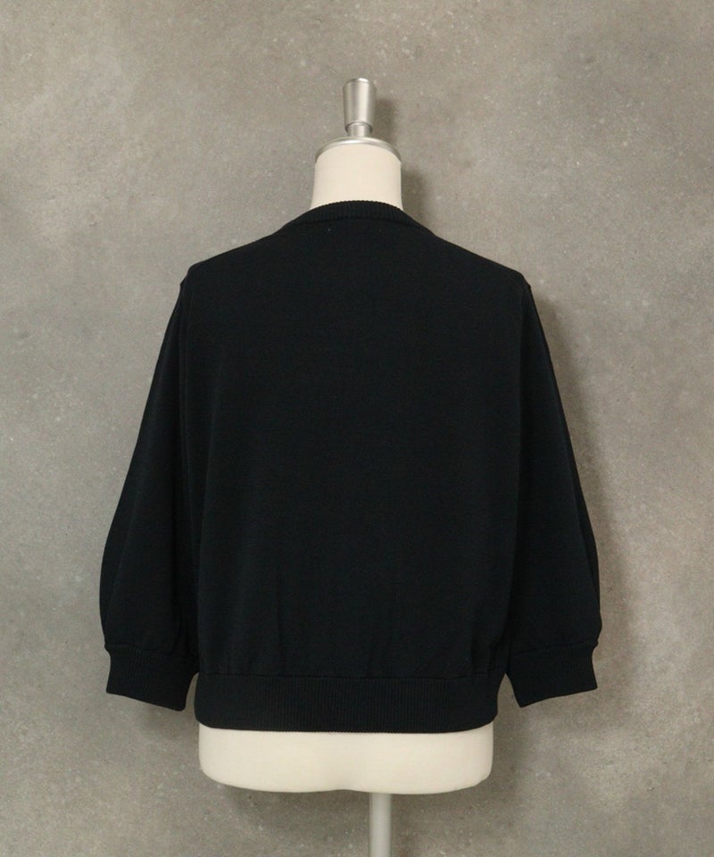 ポケット刺繍七分袖ニットブルゾン(ネイビー)後ろ