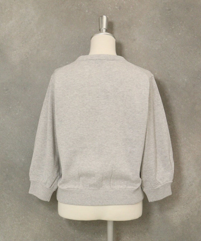ポケット刺繍七分袖ニットブルゾン(ライトグレー)後ろ