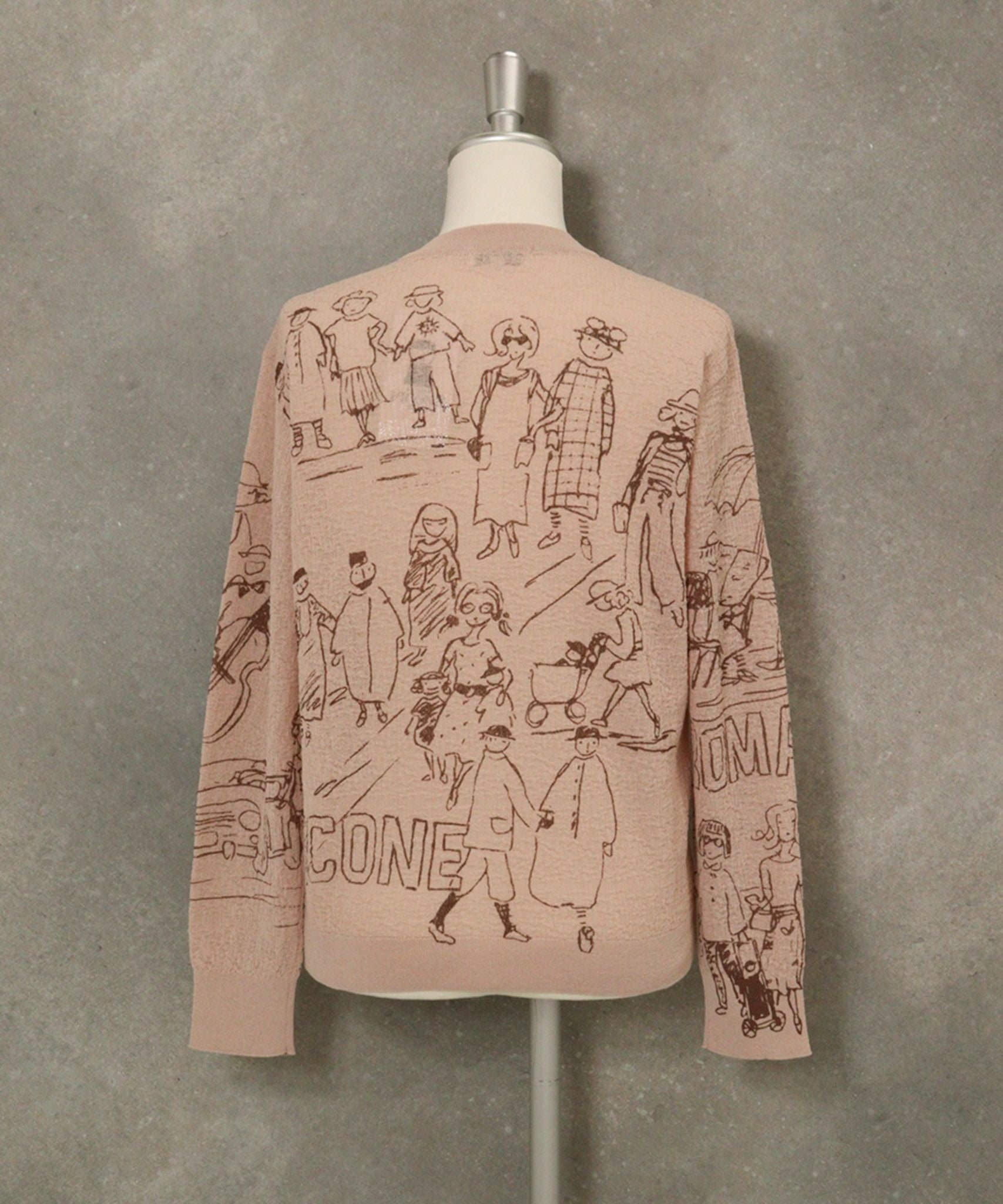 コットン混イラストニットカーディガン(ベージュ)後ろ