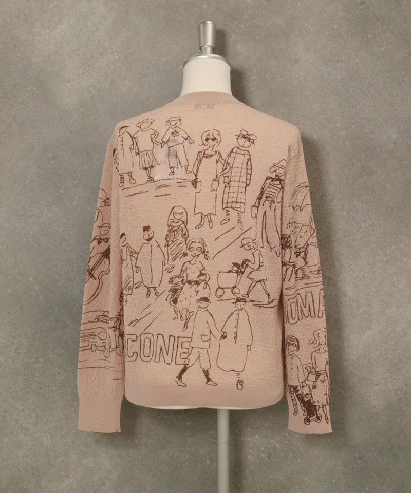 コットン混イラストニットカーディガン(ベージュ)後ろ