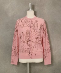 コットン混イラストニットカーディガン(ピンク)前