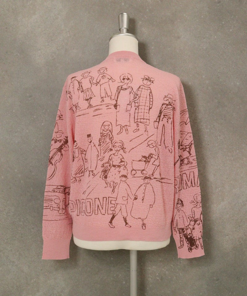 コットン混イラストニットカーディガン(ピンク)後ろ