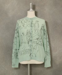 コットン混イラストニットカーディガン(ライトグリーン)前