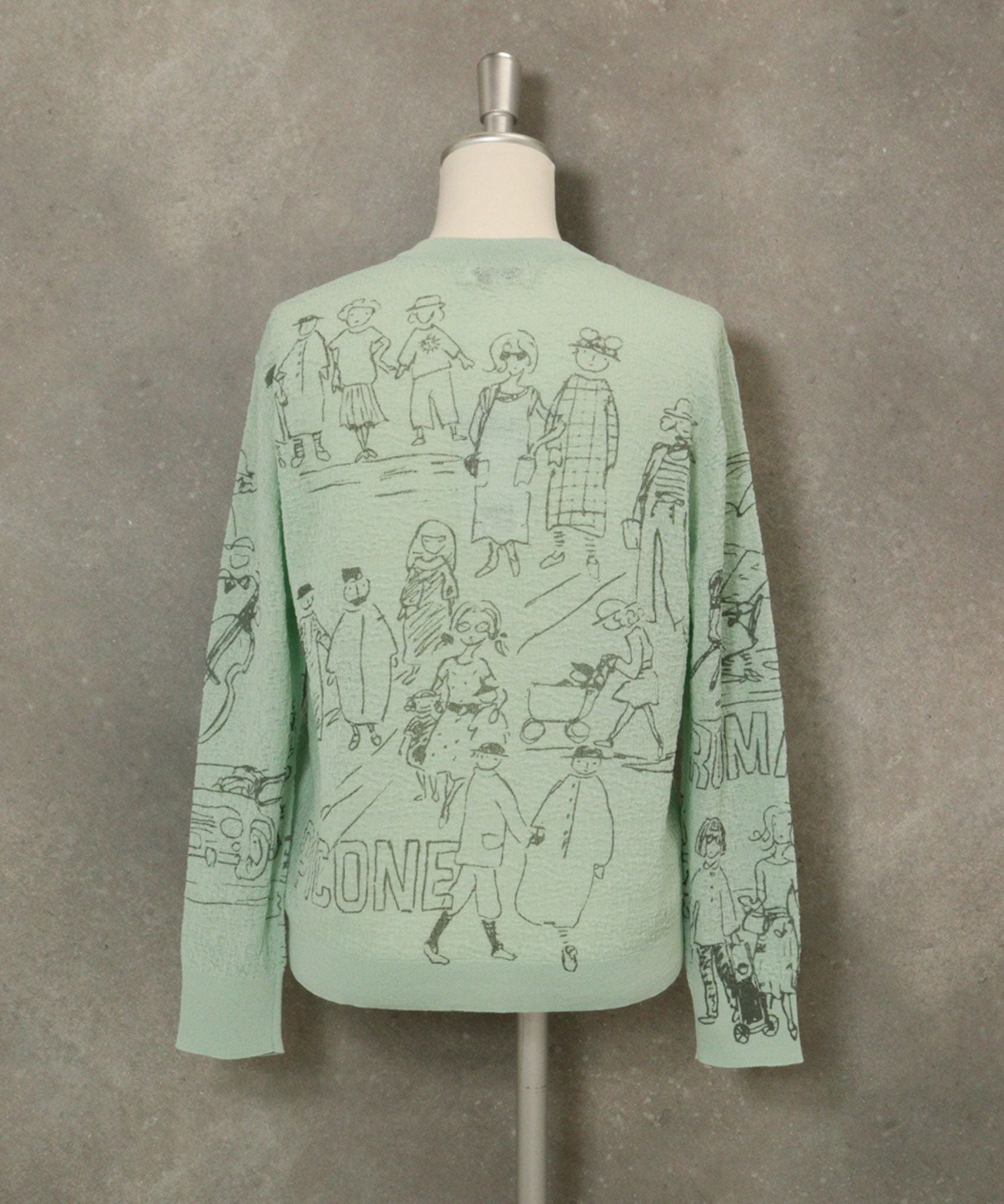 コットン混イラストニットカーディガン(ライトグリーン)後ろ