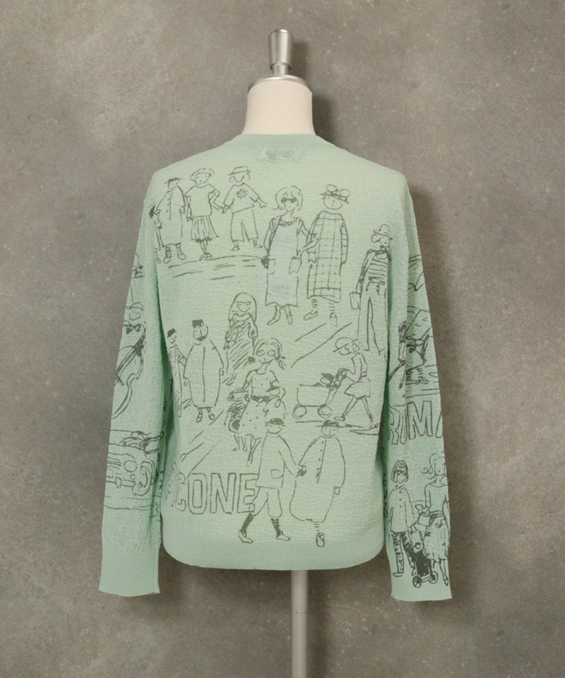 コットン混イラストニットカーディガン(ライトグリーン)後ろ