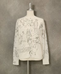 コットン混イラストニットカーディガン(ホワイト)前