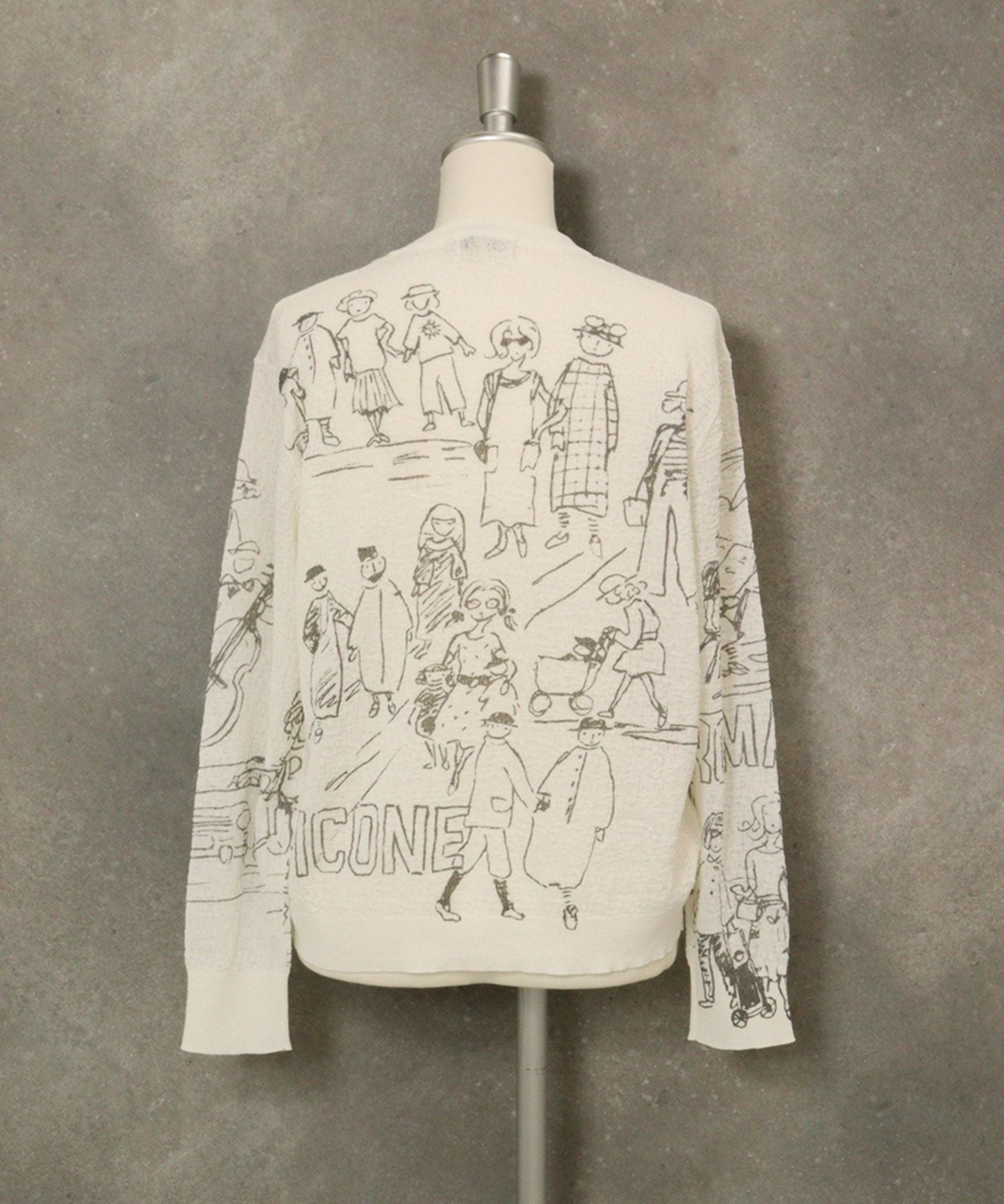 コットン混イラストニットカーディガン(ホワイト)後ろ