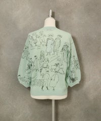 コットン混七分袖イラストニット(ライトグリーン)後ろ