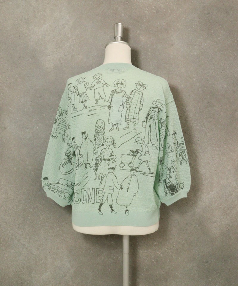 コットン混七分袖イラストニット(ライトグリーン)後ろ