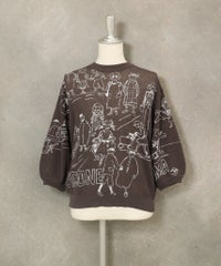 コットン混七分袖イラストニット(グレー)前