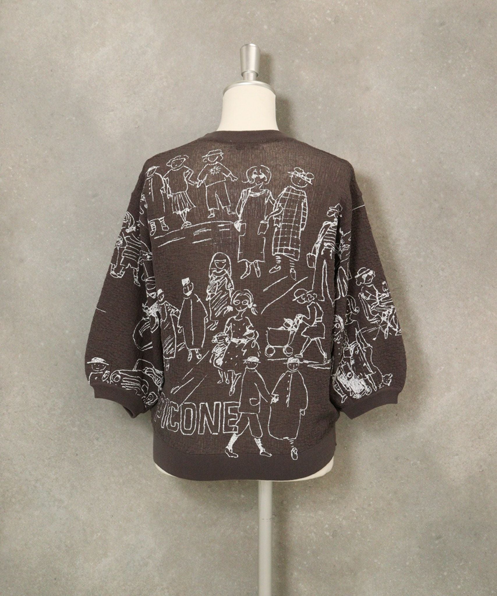 コットン混七分袖イラストニット(グレー)後ろ