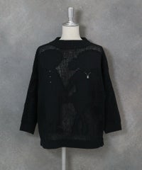 コットン混七分袖メッシュニット(ブラック)前