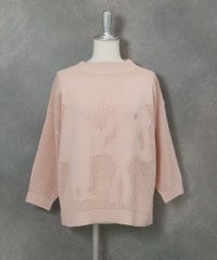 コットン混七分袖メッシュニット(ピンク)前