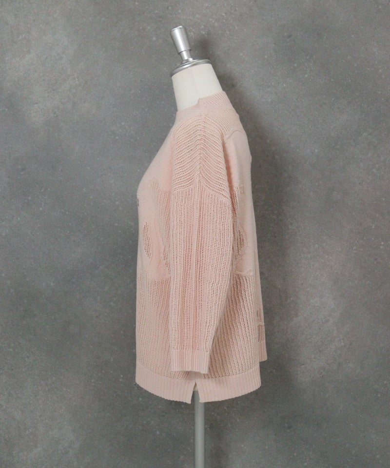 コットン混七分袖メッシュニット(ピンク)横