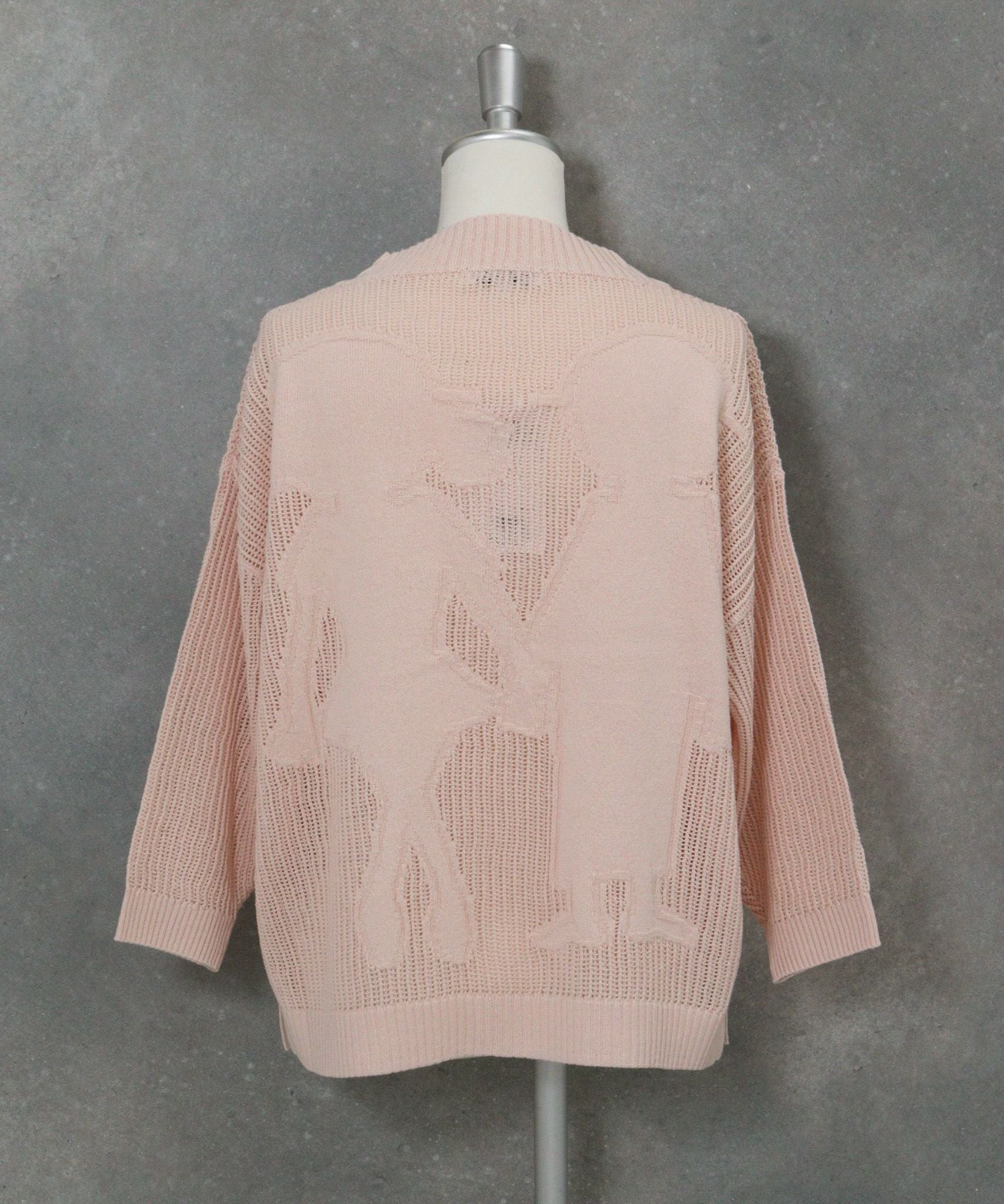 コットン混七分袖メッシュニット(ピンク)後ろ