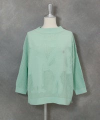 コットン混七分袖メッシュニット(ライトグリーン)前