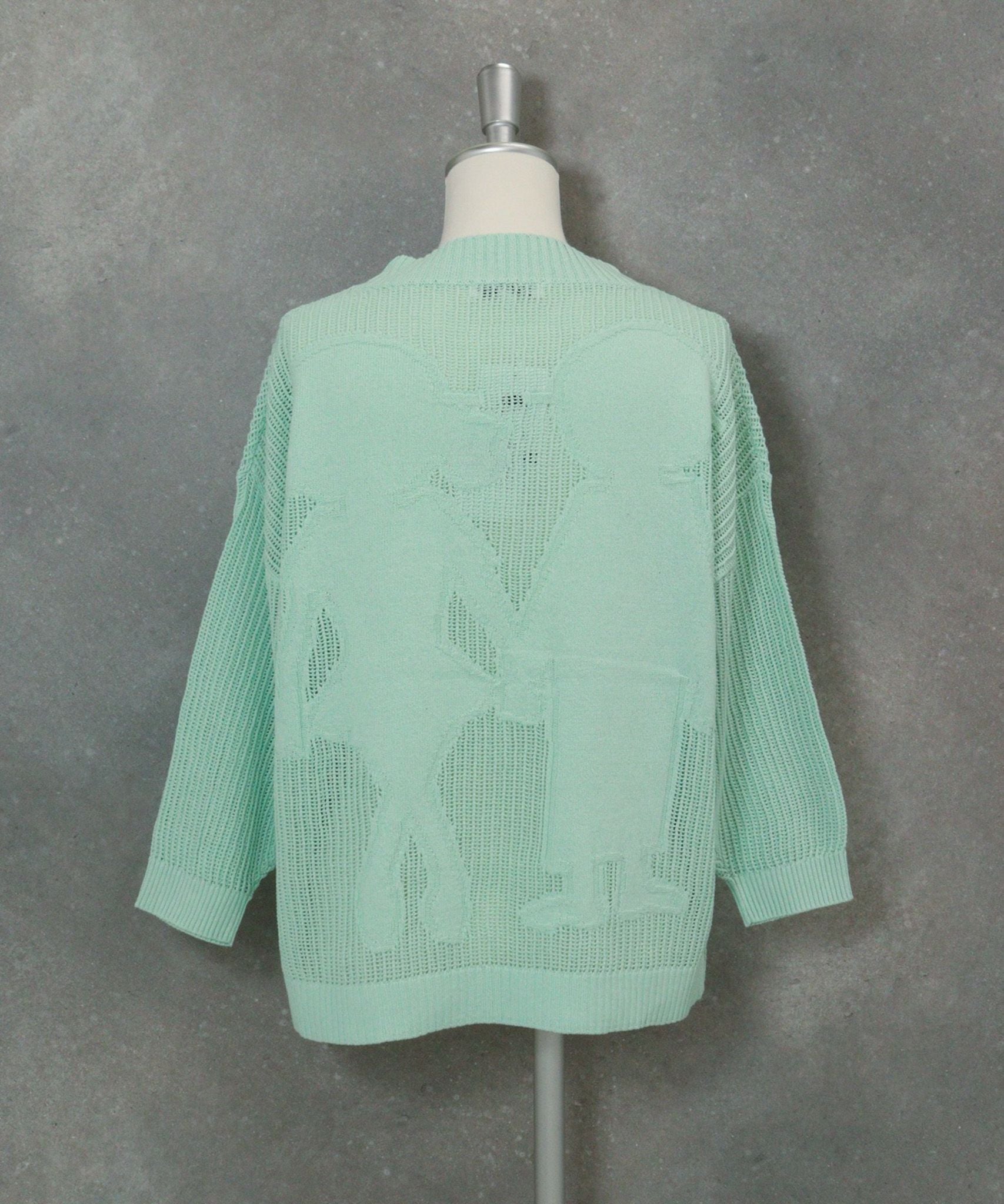 コットン混七分袖メッシュニット(ライトグリーン)後ろ