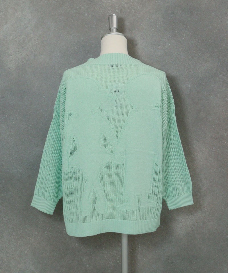 コットン混七分袖メッシュニット(ライトグリーン)後ろ