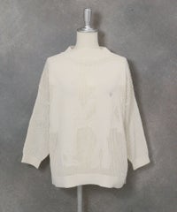 コットン混七分袖メッシュニット(ホワイト)前