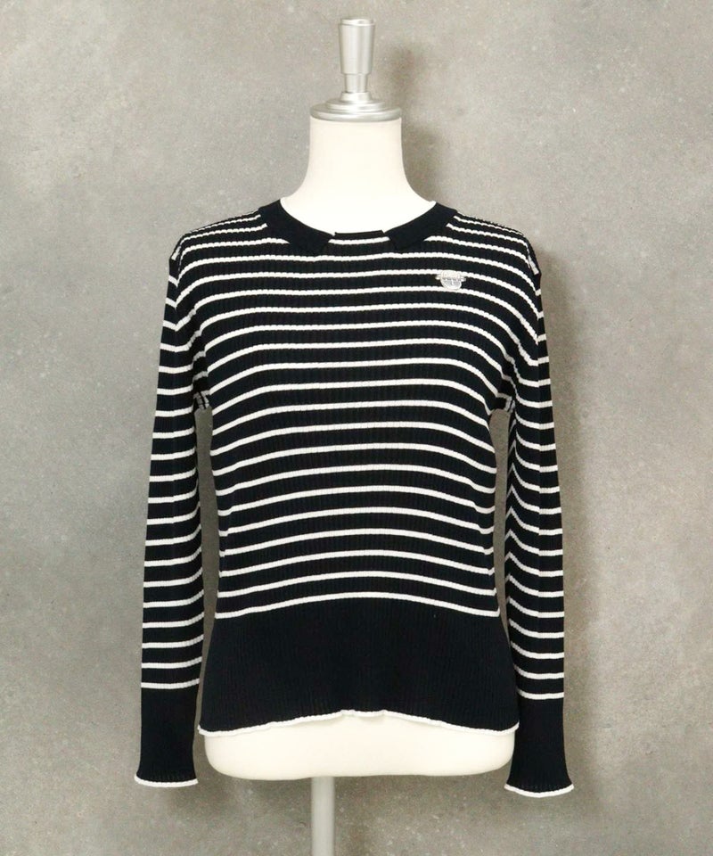 コットン混リブボーダーニット(ネイビー)前