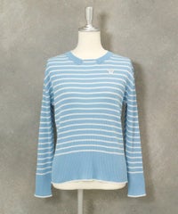 コットン混リブボーダーニット(ブルー)前