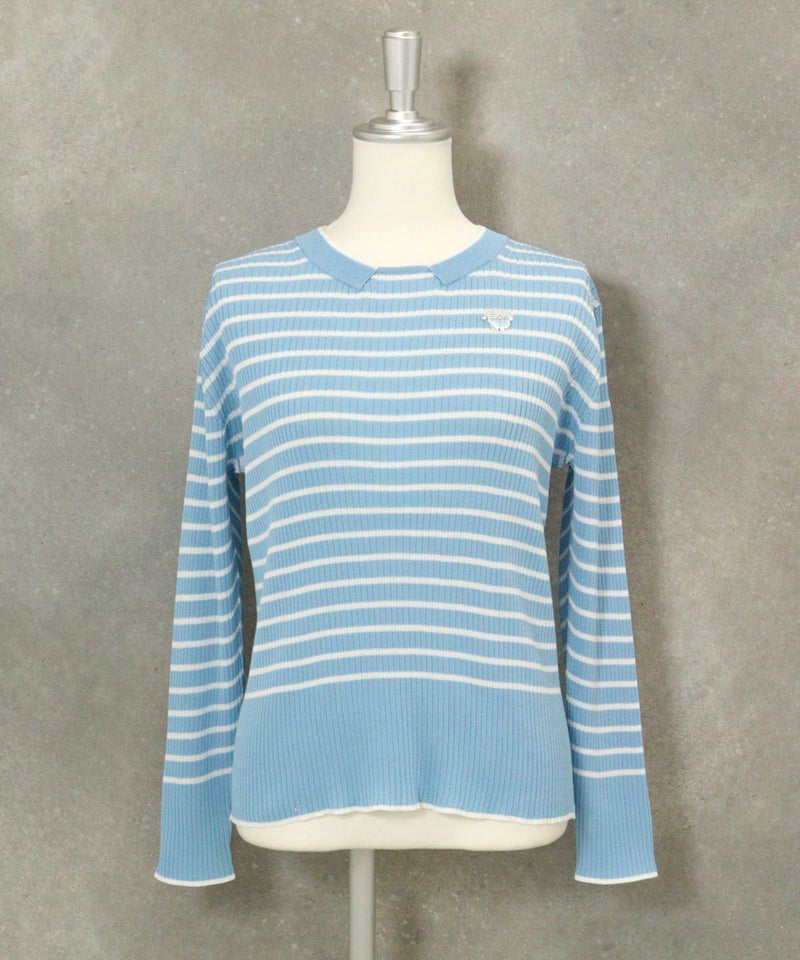 コットン混リブボーダーニット(ブルー)前