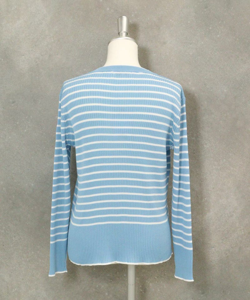 コットン混リブボーダーニット(ブルー)後ろ