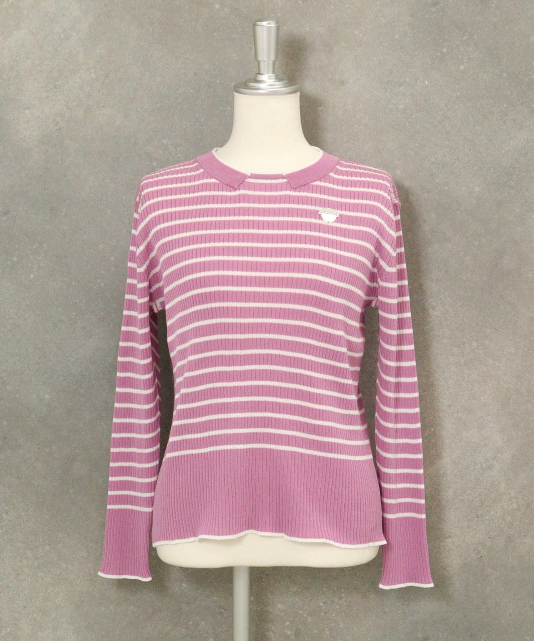 コットン混リブボーダーニット(ライトパープル)前