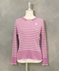 コットン混リブボーダーニット(ライトパープル)前