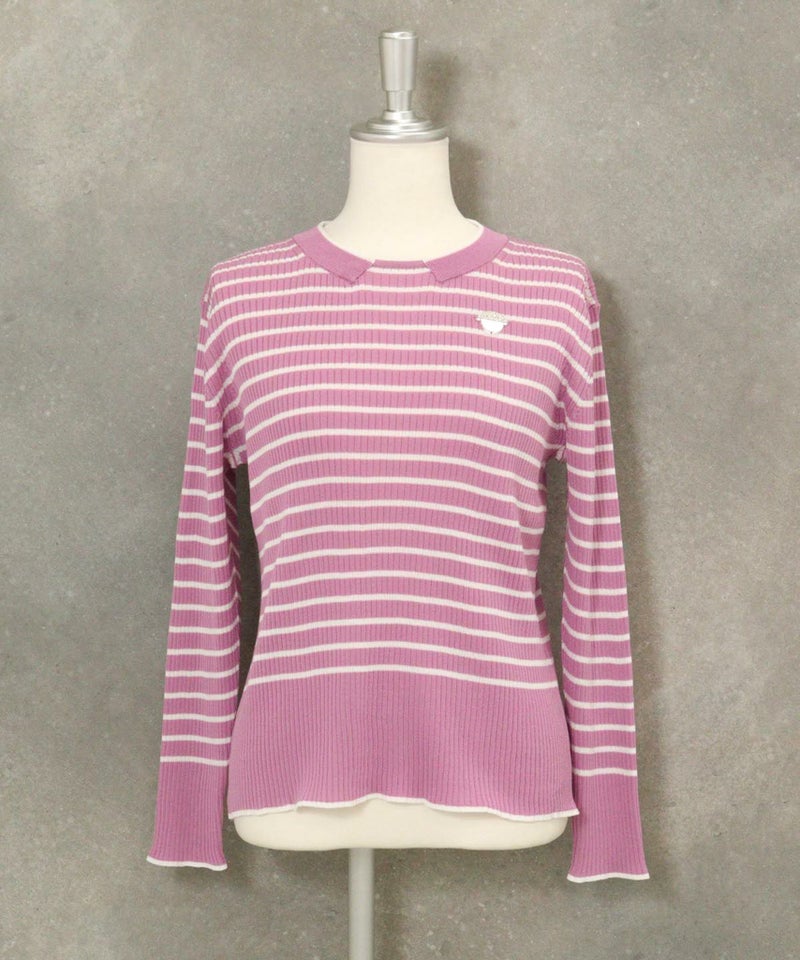 コットン混リブボーダーニット(ライトパープル)前