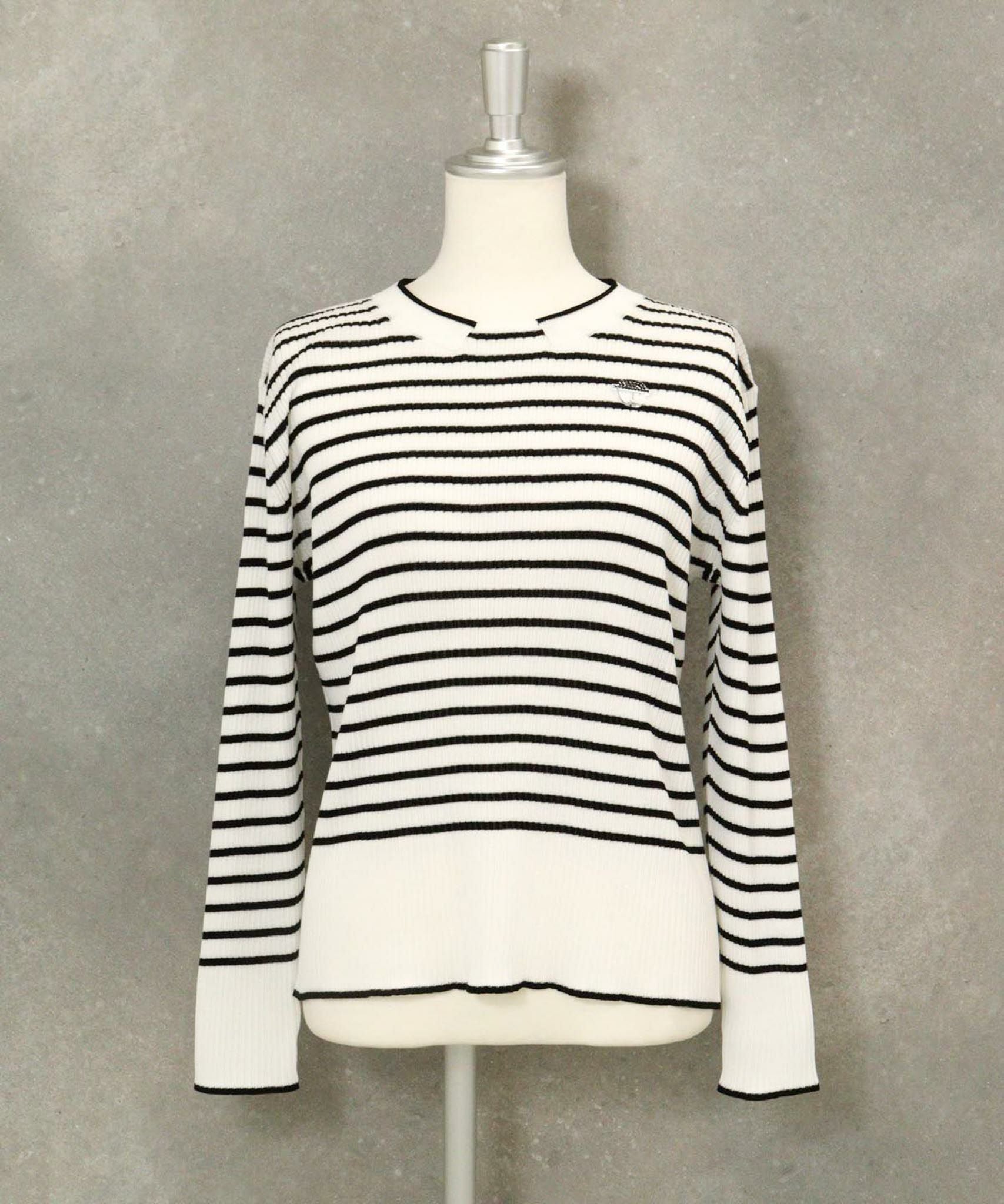 コットン混リブボーダーニット(ホワイト)前