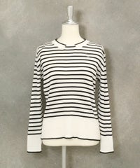 コットン混リブボーダーニット(ホワイト)前