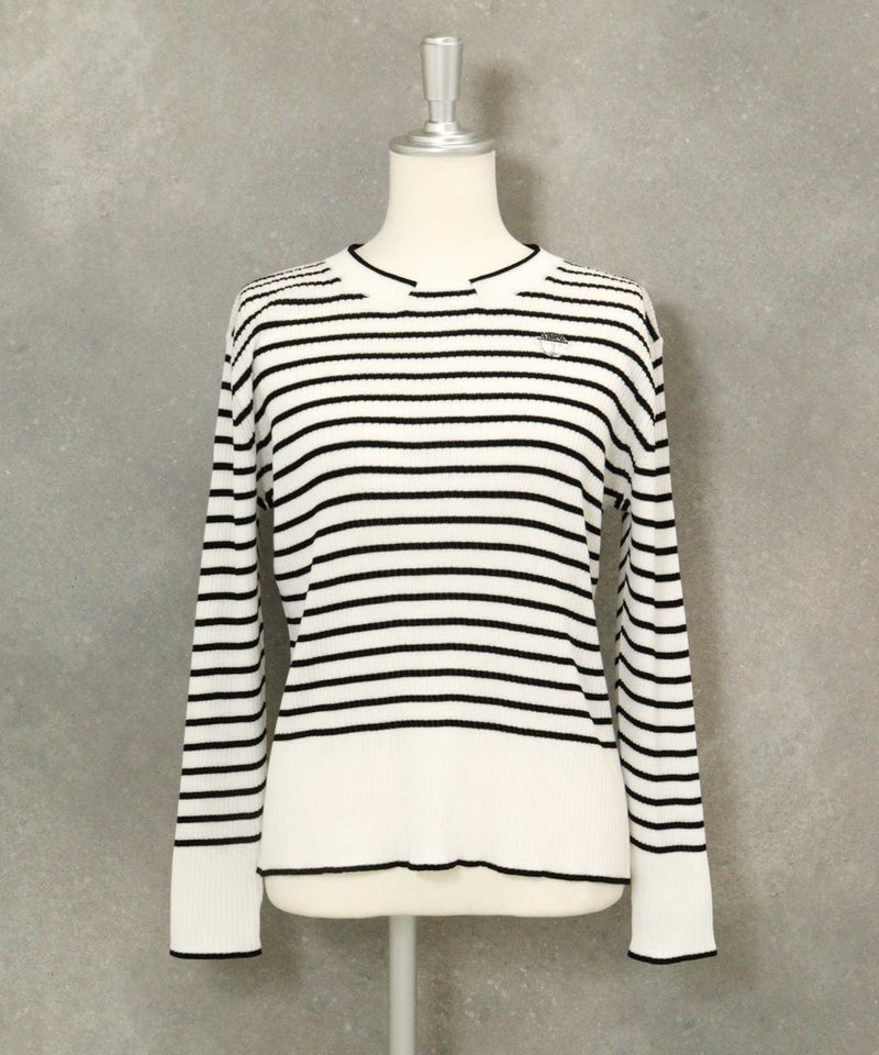 コットン混リブボーダーニット(ホワイト)前