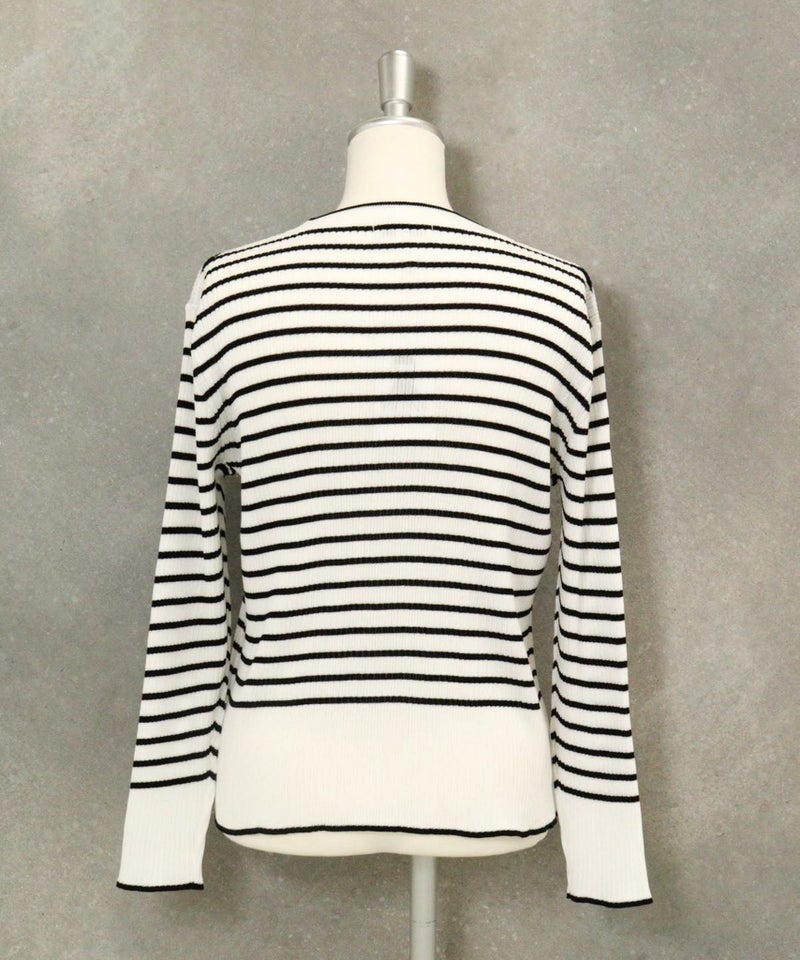 コットン混リブボーダーニット(ホワイト)後ろ