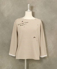 ビーズ刺繍七分袖ボーダープルオーバー(ベージュ)前