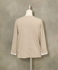 ビーズ刺繍七分袖ボーダープルオーバー(ベージュ)後ろ