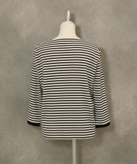 ビーズ刺繍七分袖ボーダープルオーバー(ホワイト)後ろ