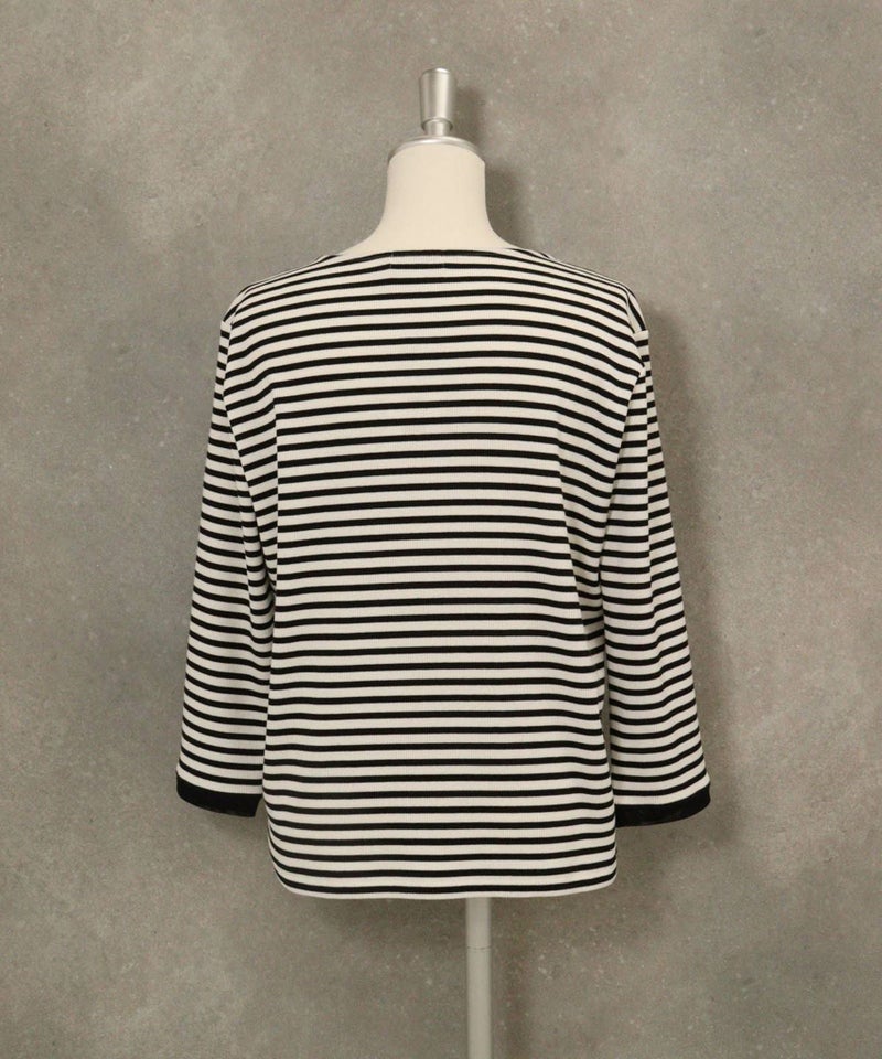 ビーズ刺繍七分袖ボーダープルオーバー(ホワイト)後ろ