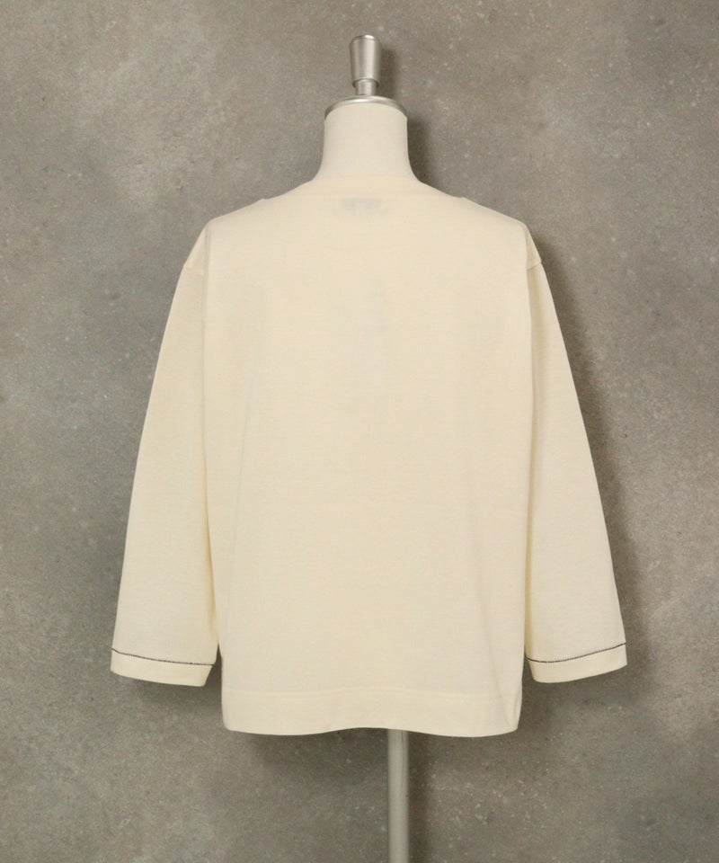 ラメ刺繍UV速乾七分袖プルオーバー後（ベージュ）